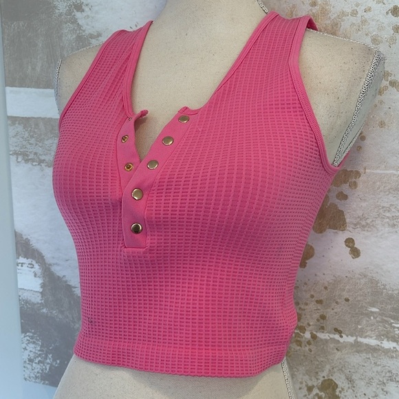 Baby Pink Suzette Collection Spandex Button Crop top - Picture 2 of 6